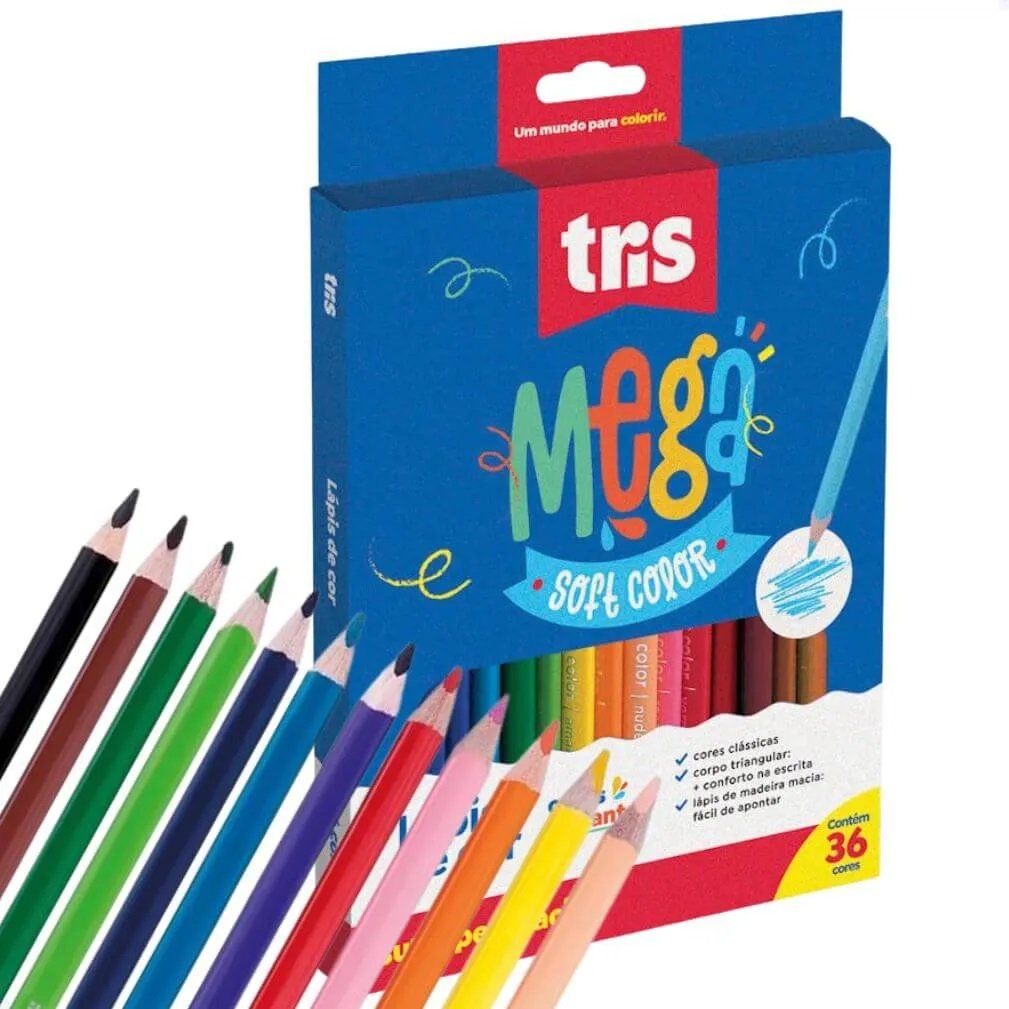 Lápis de Cor 36 Cores Tris Mega Soft Color 622750