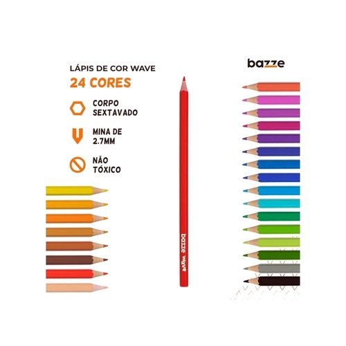 Lápis de Cor Wave - 24 cores - Bazze 611860