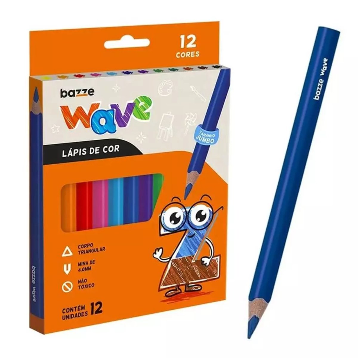 Lápis De Cor Wave 12 Cores Jumbo – Bazze